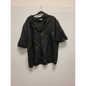 JP Collections Black Button Up Shirt Womens Size 28 Short Sleeve Top Blouse